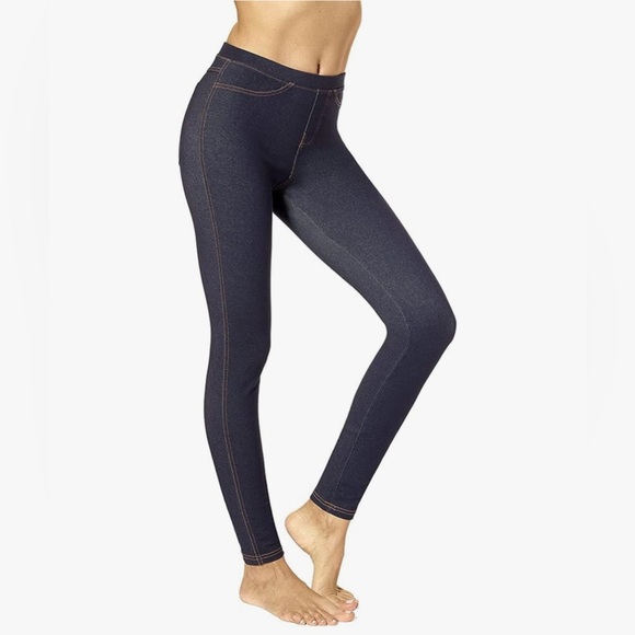 No Nonsense Women's Stretch Denim Leggings with Pockets in Dark Denim - Picture 1 of 12